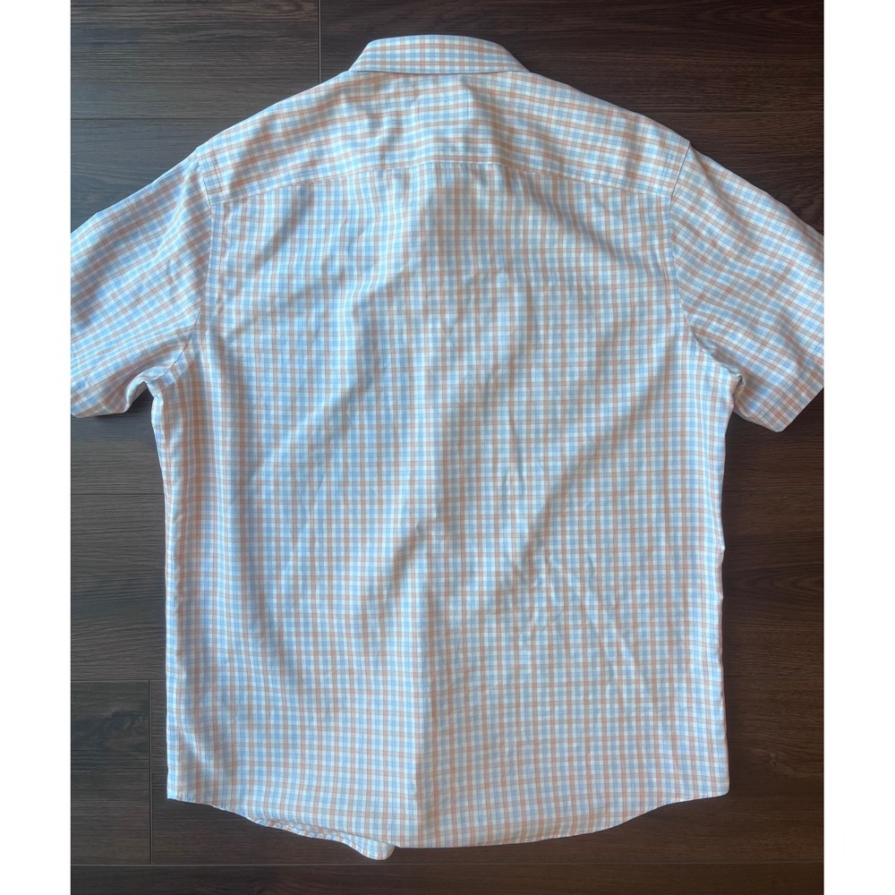 UNTUCKit Dezaley Mens Large Slim Fit Wrinkle Free Short Sleeve Gingham Shirt Ora - Picture 5 of 7
